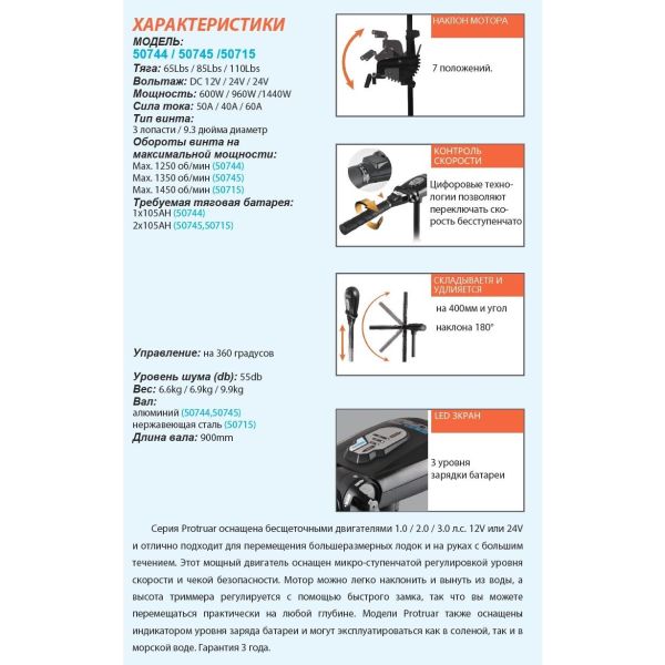 50754 Електродвигун Haswing Protruar 2.0 к.с. 85 lbs 12В