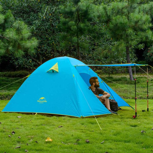 Двухслойная, 4-х местная палатка с алюминиевыми дугами, P-SERIES, синяя
